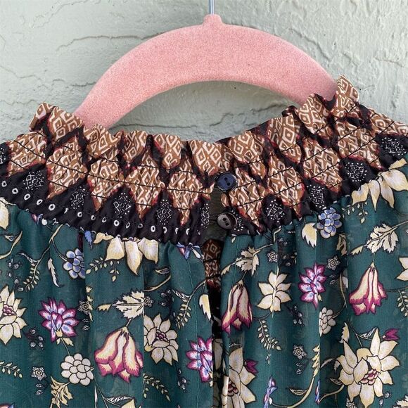 Signature Studio XL Cottagecore Floral Midi Dress Long Sleeve Smocked Neck - Picture 4 of 11